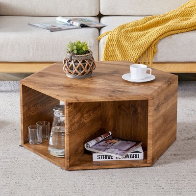 Sapphtopaz Coffee Table Living Room Furniture Hexagon Column Coffee Table Center Table Coffee Bar with Storage Shelf for Home Small Space