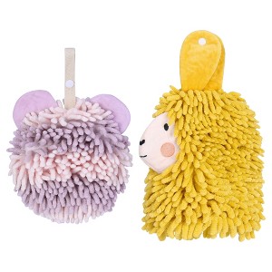REGALWOVEN Chenille Fuzzy Ball Bathroom Alpaca Fuzzy Soft Absorbent Hanging Towels 7" x 7"/7" x 11" 2 Pcs - 1 of 4