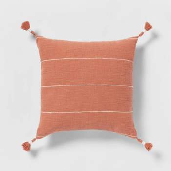 Square Textured Stripe Tassel Decorative Throw Pillow Terracotta - Threshold™