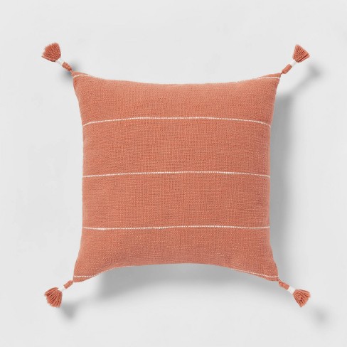 Square Textured Stripe Tassel Decorative Throw Pillow Terracotta -  Threshold™