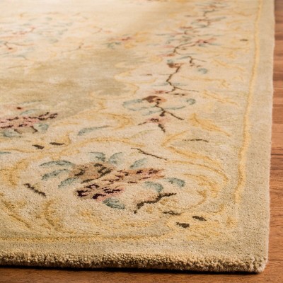 Bergama Light Green and Beige Wool Runner Rug