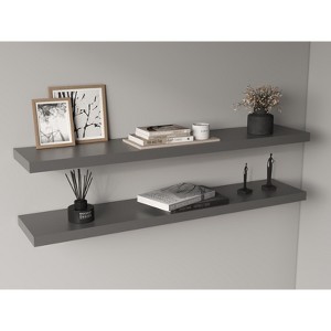 FONTOI 2PCS Wide Storage Shelf Wall Mounted, Floating Shelf, Book Shelves for Living Room Bathroom, Wall Decor, Grey, 47"*1.5"*9.8" - 1 of 4