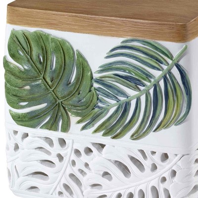 Green and White Resin Tropical Leaf Tissue Box Cover