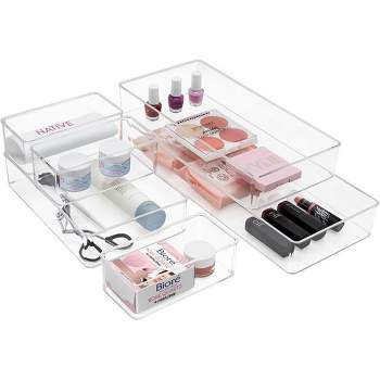 Sorbus Clear Drawer Organizer 6-Piece Set, Multi-Purpose Bins for Makeup, Vanity Organization, and more