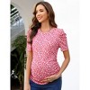 Women's Maternity Shirts Pregnancy Casual Floral Printed Tops Puff Short Sleeve Striped Ruched Side Tunic Top - 2 of 4