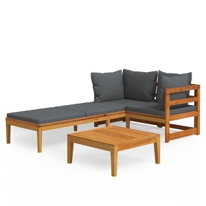 vidaXL Acacia Wood Patio Lounge Set with Dark Gray Cushions - Durable Outdoor Furniture with Modular Design for Patio, Garden, or Terrace - 1 of 4