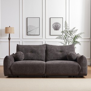 90'' Lamb's Wool 2-Seater Cushion Sofa with 2 Cushions and 2 Ball Pillows, Deep Seat Comfortable Sofa - 1 of 4
