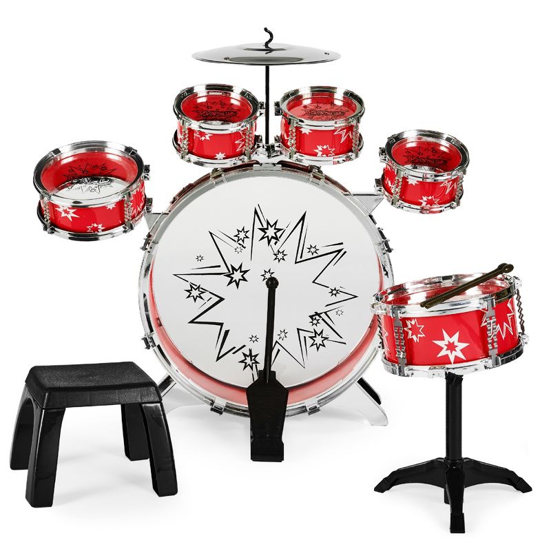 Best Choice Products 11-Piece Kids Starter Drum Set w/ Bass Drum, Tom Drums, Snare, Cymbal, Stool, Drumsticks, 1 of 10