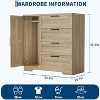 Wood Armoire Wardrobe Closet with 4 Drawers and Door, 43.3" H Bedroom Wardrobe Cabinet with Hanging Rod, Clothing Storage Cabinets, Natural Oak - 2 of 4
