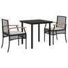 vidaXL 3 Piece Patio Dining Set with Cushions Black Poly Rattan - 2 of 4