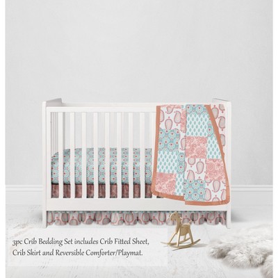 Bacati - Paisley Sophia Coral Aqua 3 pc Crib Bedding Set