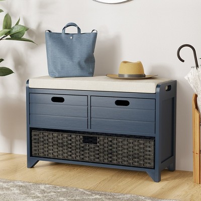 LOVMOR Storage Bench for Entryway, Entryway Bench with Cushion, Shoe Bench with Storage for Entryway