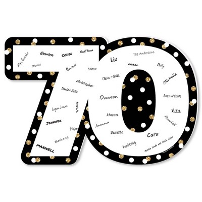 Big Dot of Happiness Adult 70th Birthday - Gold - Guest Book Sign - Birthday Party Guestbook Alternative - Signature Mat