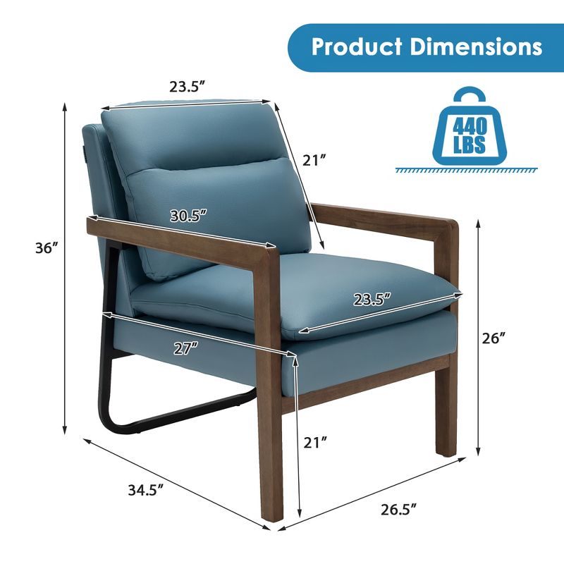 Costway Modern Accent Armchair Lounge Chair w/ Rubber Wood Legs & Steel Bracket, 4 of 10
