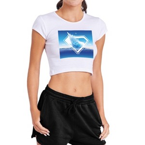 Women's Superman Fortress of Solitude Take Me Home Cap Sleeve Baby Rib Crop Top - 1 of 4