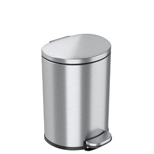 iTouchless Step Pedal Bathroom Trash Can with AbsorbX Odor Filter and Removable Inner Bucket 3 Gallon Semi-Round Stainless Steel - 1 of 4