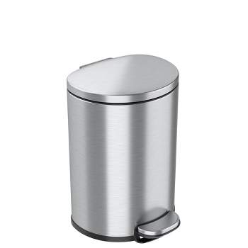 iTouchless Step Pedal Bathroom Trash Can with AbsorbX Odor Filter and Removable Inner Bucket 3 Gallon Semi-Round Stainless Steel