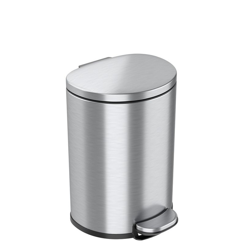 iTouchless Step Pedal Bathroom Trash Can with AbsorbX Odor Filter and Removable Inner Bucket 3 Gallon Semi-Round Stainless Steel, 1 of 8