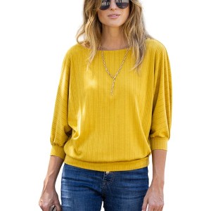 Amaryllis Women's Dolman Sleeve Ribbed Knit Top with Banded Hem Relaxed Fit Casual Style - 1 of 4