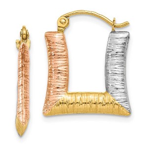 Black Bow Jewelry Tri-Color Puffed Square Hoop Earrings in 14k Yellow Gold and Rhodium - 1 of 4