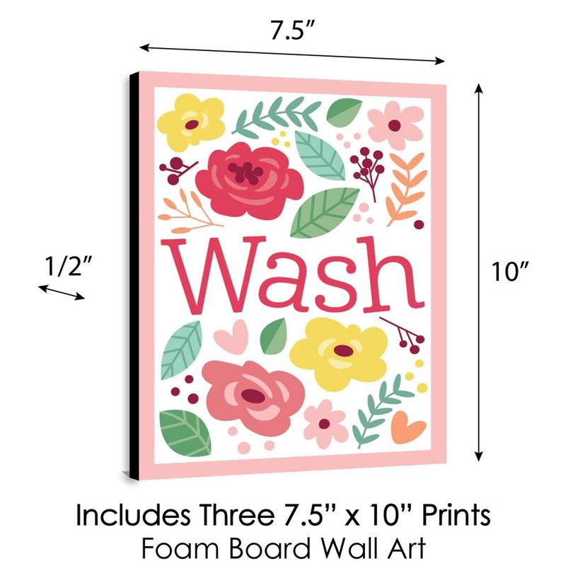 Big Dot of Happiness Floral - Garden Kids Bathroom Rules Wall Art - 7.5 x 10 inches - Set of 3 Signs - Wash, Brush, Flush, 4 of 7