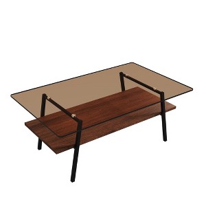 NicBex Modern 38.58" Rectangle Coffee Table with Glass Top, Open Storage Shelf and Iron Frame for Living Room - 1 of 4
