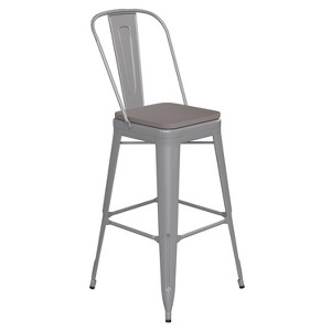 Emma and Oliver Metal Indoor-Outdoor Stool with Removable Back and All-Weather Polystyrene Seat - 1 of 4