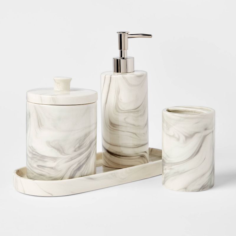 4pc Marbled Ceramic Bathroom Accessories Set Marble - Threshold&#8482;, 1 of 12