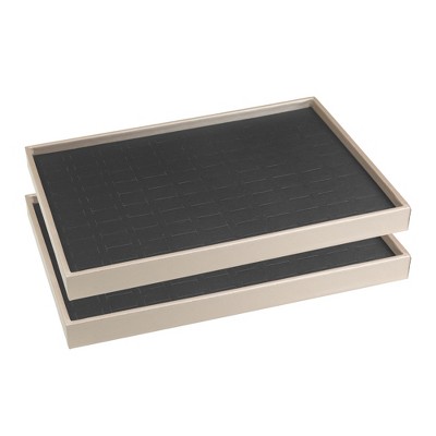 Unique Bargains Stackable PU Leather Jewelry Organizer Trays with Removable Dividers for Drawers Set of 2