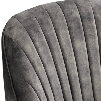 Charcoal Gray Velvet Handcrafted Accent Chair with Lumbar Pillow