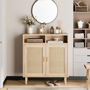 coucheta Rattan Sideboard Buffet Cabinet, 2-Door Kitchen Storage with Adjustable Shelf, Modern Farmhouse Furniture, for Living Room, Dining, Entryway - 1 of 4