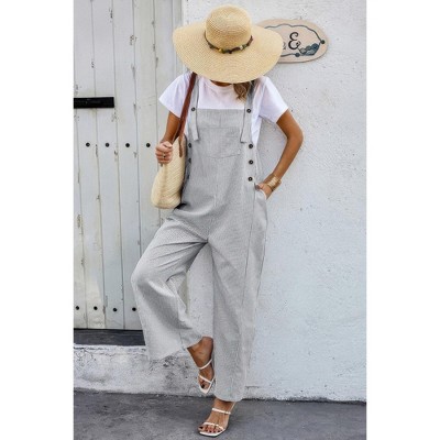 I AM A FASHION JUNKY Solid Square Neck Button Trim Pockets Jumpsuit