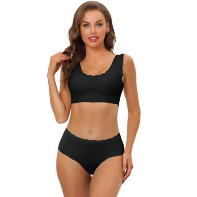 Allegra K Women's Wireless Pullover No Show Stretch Bra And Panty Set Black  X-large : Target