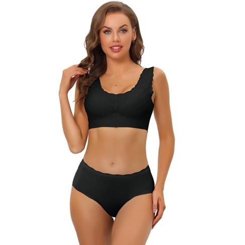 Allegra K Women's Wireless Pullover No Show Stretch Bra And Panty Set Black  Large : Target