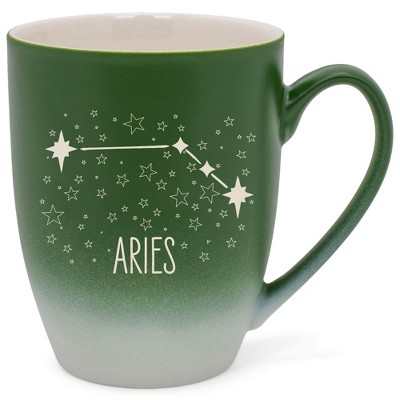 100 North Zodiac Design 10 Ounce Green and White Two Toned Ombre, Comfortably Fits Your Hands, Ceramic Tea Coffee Cup Mug, Aries