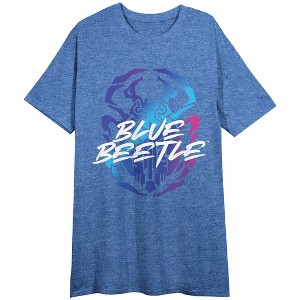 Blue Beetle Scarab Logo Crew Neck Short Sleeve Blue Heather Men's Night Shirt - 1 of 2