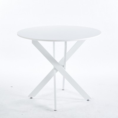 Vynxaria White Round Coffee Table with Cross Legs for Modern Living Spaces