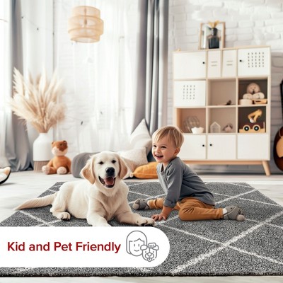 Luxurious Gray Geometric 5' x 7' Shag Area Rug