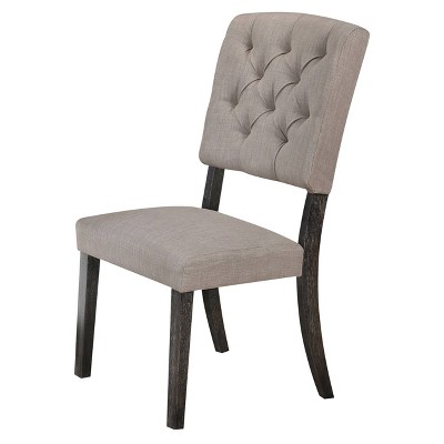 Set of 2 Wooden Side Chairs with Tufted Back Brown/Gray - Benzara