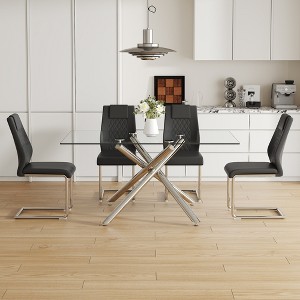 5-Piece Dining Set with Tempered Glass Table and 4 PU Chairs - 1 of 4
