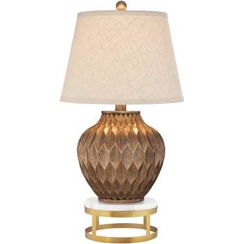 360 Lighting Buckhead Modern Table Lamp with Brass Round Riser 25 3/4" High Warm Bronze Tapered Drum Shade for Bedroom Living Room Bedside Nightstand