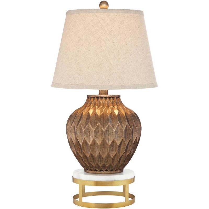 360 Lighting Buckhead Modern Table Lamp with Brass Round Riser 25 3/4" High Warm Bronze Tapered Drum Shade for Bedroom Living Room Bedside Nightstand, 1 of 6