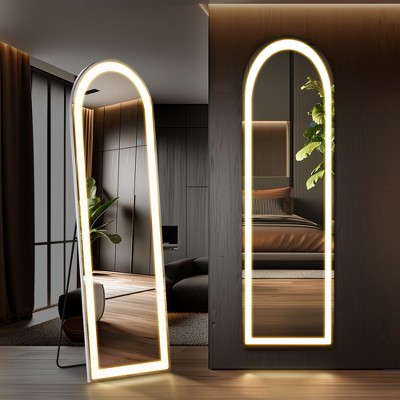 FONTOI Arched/Rectangle Full Length Mirror Aluminum Alloy Frame Adjustable Brightness 3 Color Temperature for Bedroom Living Room Hallway Entryway