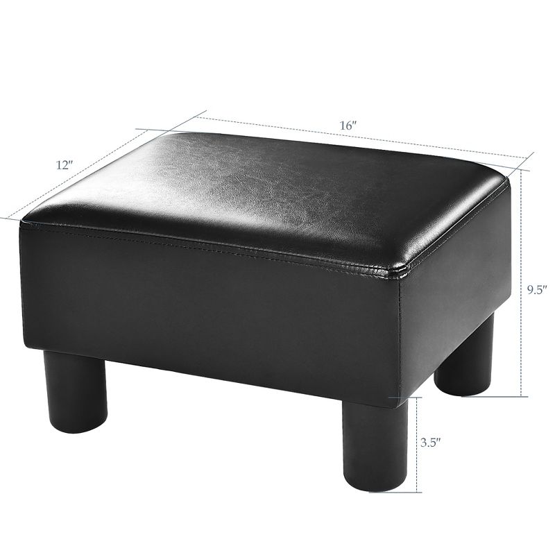 Costway Small Ottoman Footrest PU Leather Footstool Rectangular Seat Stool Black, 2 of 11