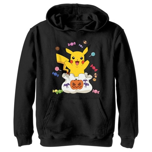 Boy s Pokemon Halloween Pikachu Candy Bag Pull Over Hoodie Black Small