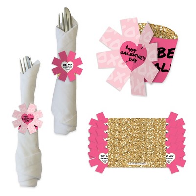 Big Dot of Happiness Be My Galentine - Galentine's & Valentine's Day Party Paper Napkin Holder - Napkin Rings - Set of 24