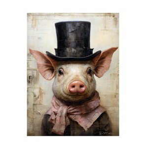 Canvas Wall Art - Momart 'Cute Pig With A Red Hat Baroque Style 1' Wall Art for Living Room, Bedroom, or Office Décor by Trademark Fine Art - 14 x 19 - 1 of 4