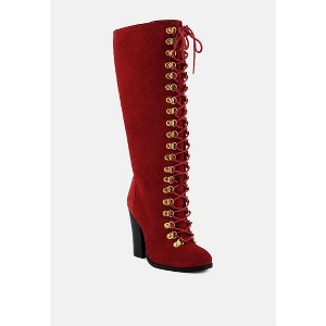 STREET-SLAY Antique Eyelets lace up Knee Boots In Olive - 1 of 4