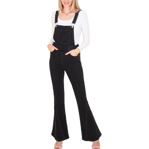 Anna-Kaci Women's Flare Overalls Fashion Jumpsuits Retro Bell Bottom Jeans Skinny Denim Overalls - 1 of 4
