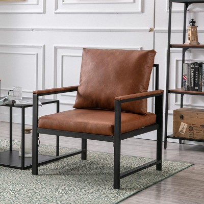 INFURNIC Accent Chairs Modern Faux Leather Single Sofa with Metal Frame for Living Room Bedroom, Orange, 29.1"*28"*31.9"